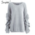 Simplee plissado camisola de malha feminina pulôver feminino casual solto em torno do pescoço camisola de inverno outono pull femme malha jumper