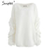 Simplee plissado camisola de malha feminina pulôver feminino casual solto em torno do pescoço camisola de inverno outono pull femme malha jumper