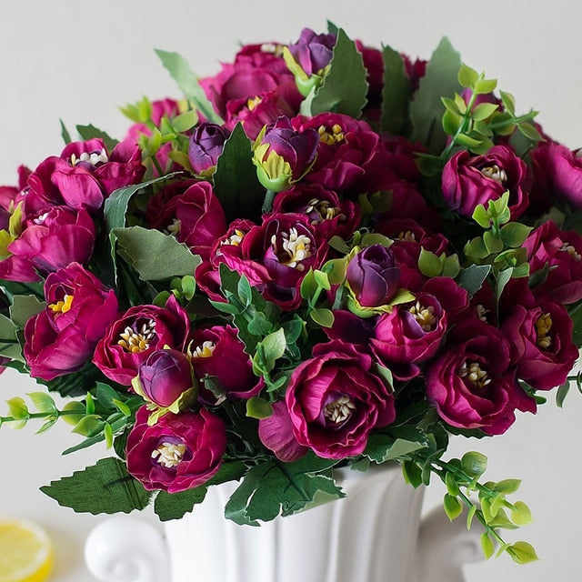 Fake Flowers 15 heads Artificial flowers small tea bud simulation small tea rose silk flower Wedding Decoration flower