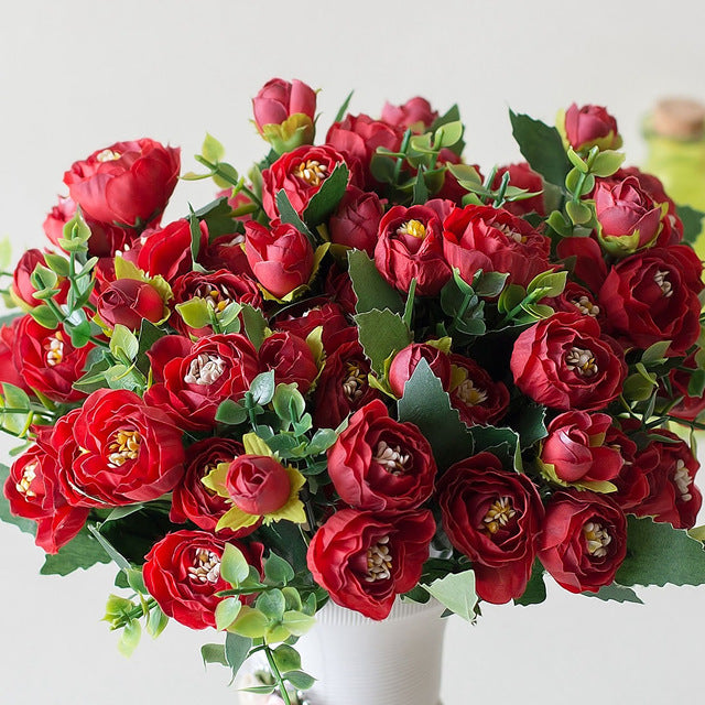 Fake Flowers 15 heads Artificial flowers small tea bud simulation small tea rose silk flower Wedding Decoration flower