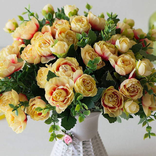 Fake Flowers 15 heads Artificial flowers small tea bud simulation small tea rose silk flower Wedding Decoration flower
