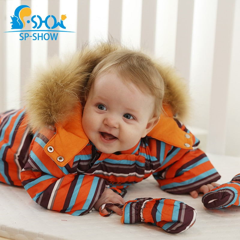 SP-SHOW confortável inverno crianças recém-nascidos bebê menino menina conjuntos de roupas de bebê super quente para baixo roupas de escalada do bebê impressão 003a