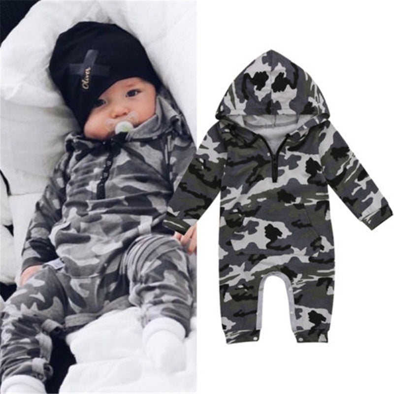 Infant Baby Boy Hooded Camouflage Romper Newborn Baby Camo Long Sleeve Romper 2017 New Warm Autumn Jumpsuit Outfit Boys Clothing