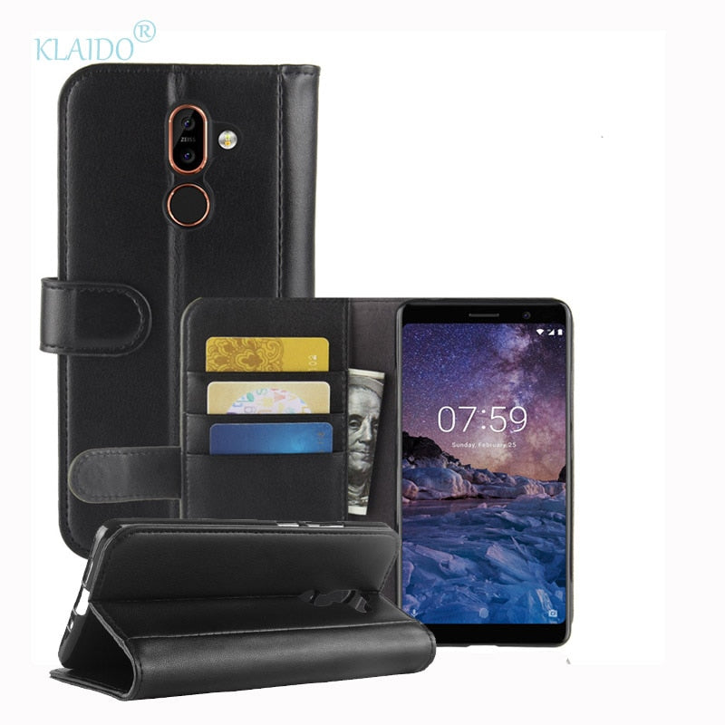 Genuine Leather Case For Nokia 7 Plus Case Wallet Style Phone Bag with Stand Function and Card Holder Pouch Sleeve