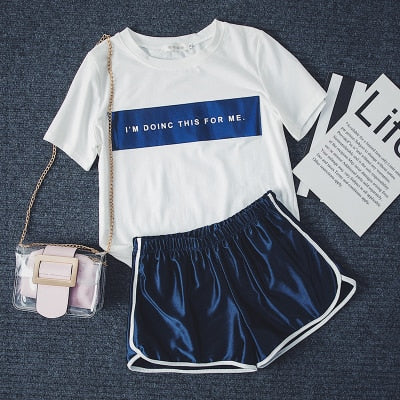 2019 New Womens Sets Two Piece Fashion Casual Plus Size Loose Tracksuit Letter Short-sleeve Tops Elastic Waist Shorts Suit women