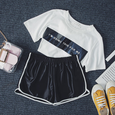 2019 New Womens Sets Two Piece Fashion Casual Plus Size Loose Tracksuit Letter Short-sleeve Tops Elastic Waist Shorts Suit women