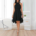 Plus Size Summer Dress 2019 Sexy High Waist Solid Color Cropped Layered Halter Sleeveless Chiffon Party Casual Slim Dress