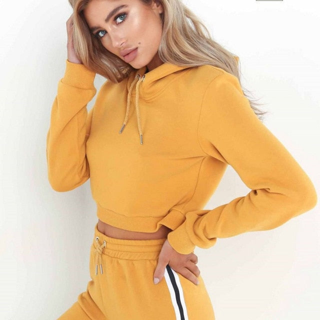 Z&P 2019 Tracksuit 2pcs Women Set Hoodies Crop Top Sweatshirt+Side Stripe Pants Hooded 2 Pieces Sets Women Clothing Suits Female