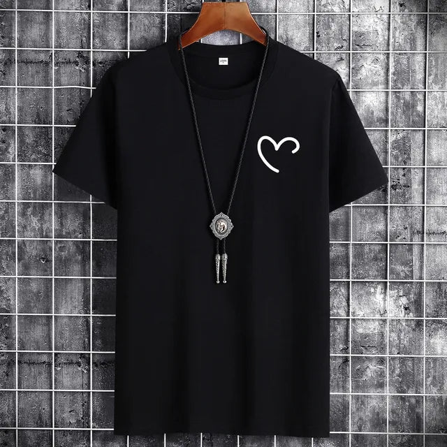JFUNCY t-shirt da uomo in cotone Oversize estivo da uomo t-shirt Casual da uomo maglietta con stampa cuore d'amore semplice o-collo manica corta top da uomo