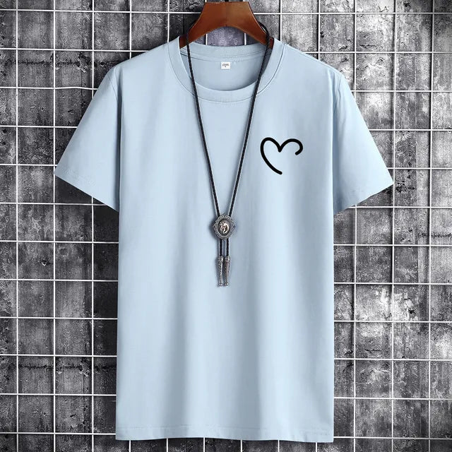 JFUNCY t-shirt da uomo in cotone Oversize estivo da uomo t-shirt Casual da uomo maglietta con stampa cuore d'amore semplice o-collo manica corta top da uomo