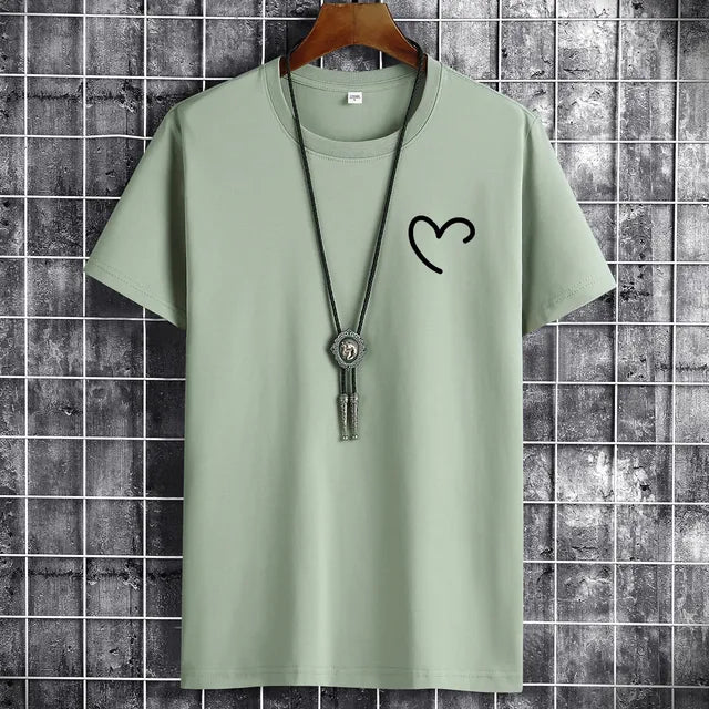 JFUNCY t-shirt da uomo in cotone Oversize estivo da uomo t-shirt Casual da uomo maglietta con stampa cuore d'amore semplice o-collo manica corta top da uomo