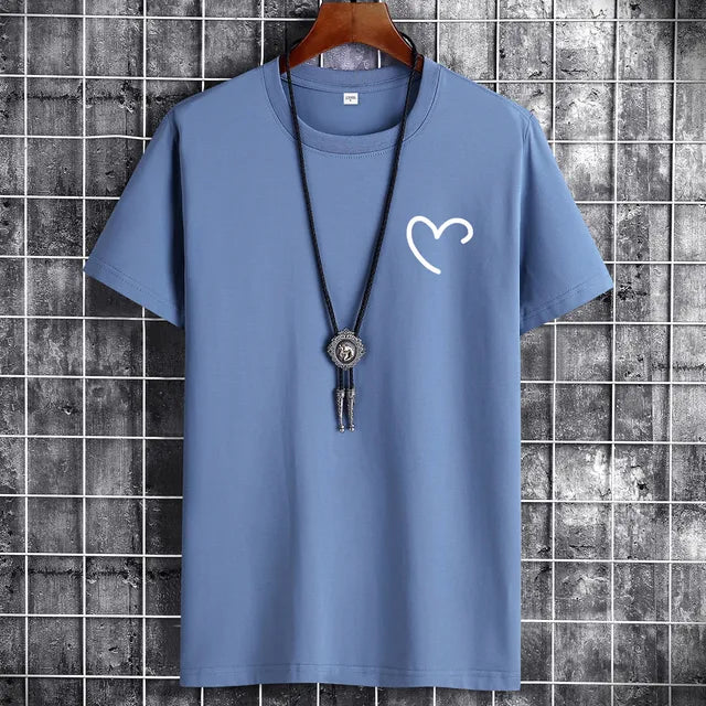 JFUNCY t-shirt da uomo in cotone Oversize estivo da uomo t-shirt Casual da uomo maglietta con stampa cuore d'amore semplice o-collo manica corta top da uomo