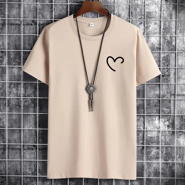 JFUNCY t-shirt da uomo in cotone Oversize estivo da uomo t-shirt Casual da uomo maglietta con stampa cuore d'amore semplice o-collo manica corta top da uomo