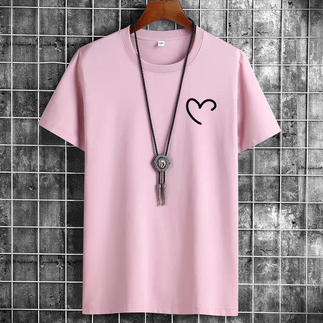 JFUNCY t-shirt da uomo in cotone Oversize estivo da uomo t-shirt Casual da uomo maglietta con stampa cuore d'amore semplice o-collo manica corta top da uomo