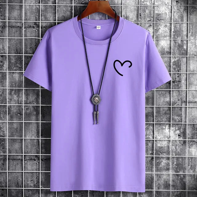 JFUNCY t-shirt da uomo in cotone Oversize estivo da uomo t-shirt Casual da uomo maglietta con stampa cuore d'amore semplice o-collo manica corta top da uomo