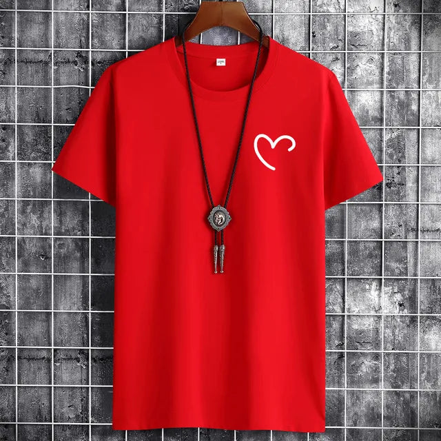 JFUNCY t-shirt da uomo in cotone Oversize estivo da uomo t-shirt Casual da uomo maglietta con stampa cuore d'amore semplice o-collo manica corta top da uomo