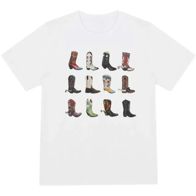 Boot Western T-Shirt donna T Shirt Summer Loose Vintage Boho Texas T Shirt Cowgirl Cowboy Cute Graphic Tees Hippie magliette Retro
