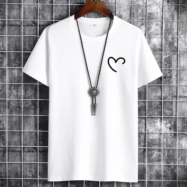 JFUNCY t-shirt da uomo in cotone Oversize estivo da uomo t-shirt Casual da uomo maglietta con stampa cuore d'amore semplice o-collo manica corta top da uomo