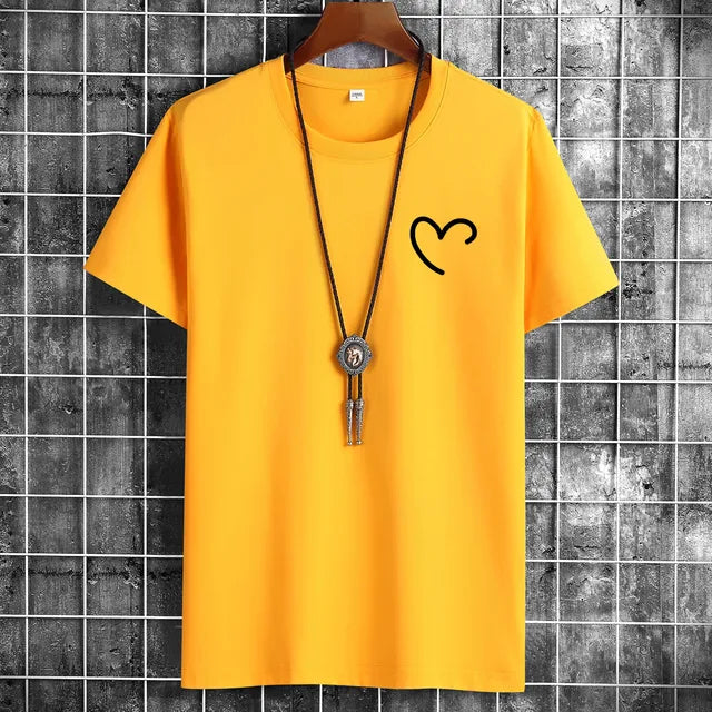 JFUNCY t-shirt da uomo in cotone Oversize estivo da uomo t-shirt Casual da uomo maglietta con stampa cuore d'amore semplice o-collo manica corta top da uomo